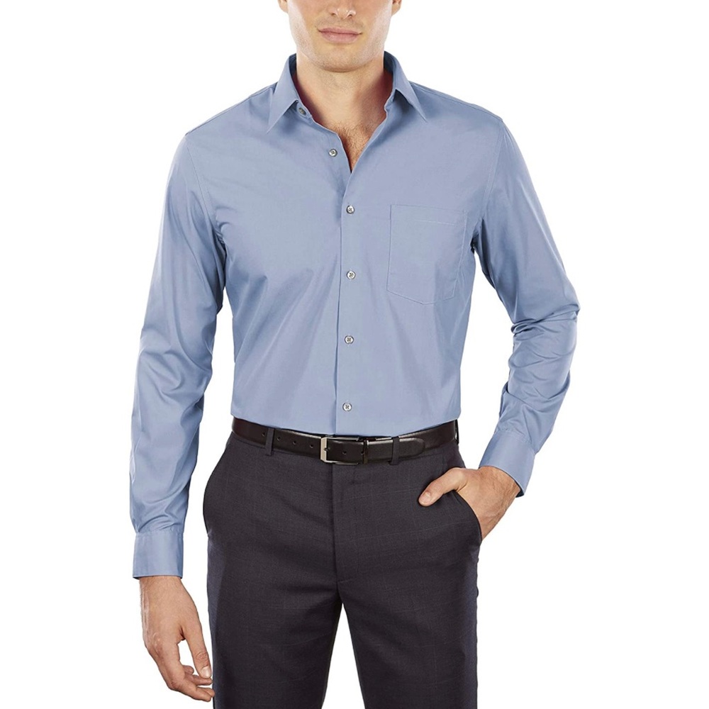 Van Heusen Men's Dress Shirt Fitted Poplin Solid Large 16 1/2 in Cameo Blue